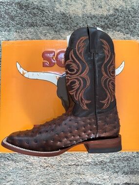 Soto Boots Men's Ostrich Print Leather Western Boots Size 9 New in Box